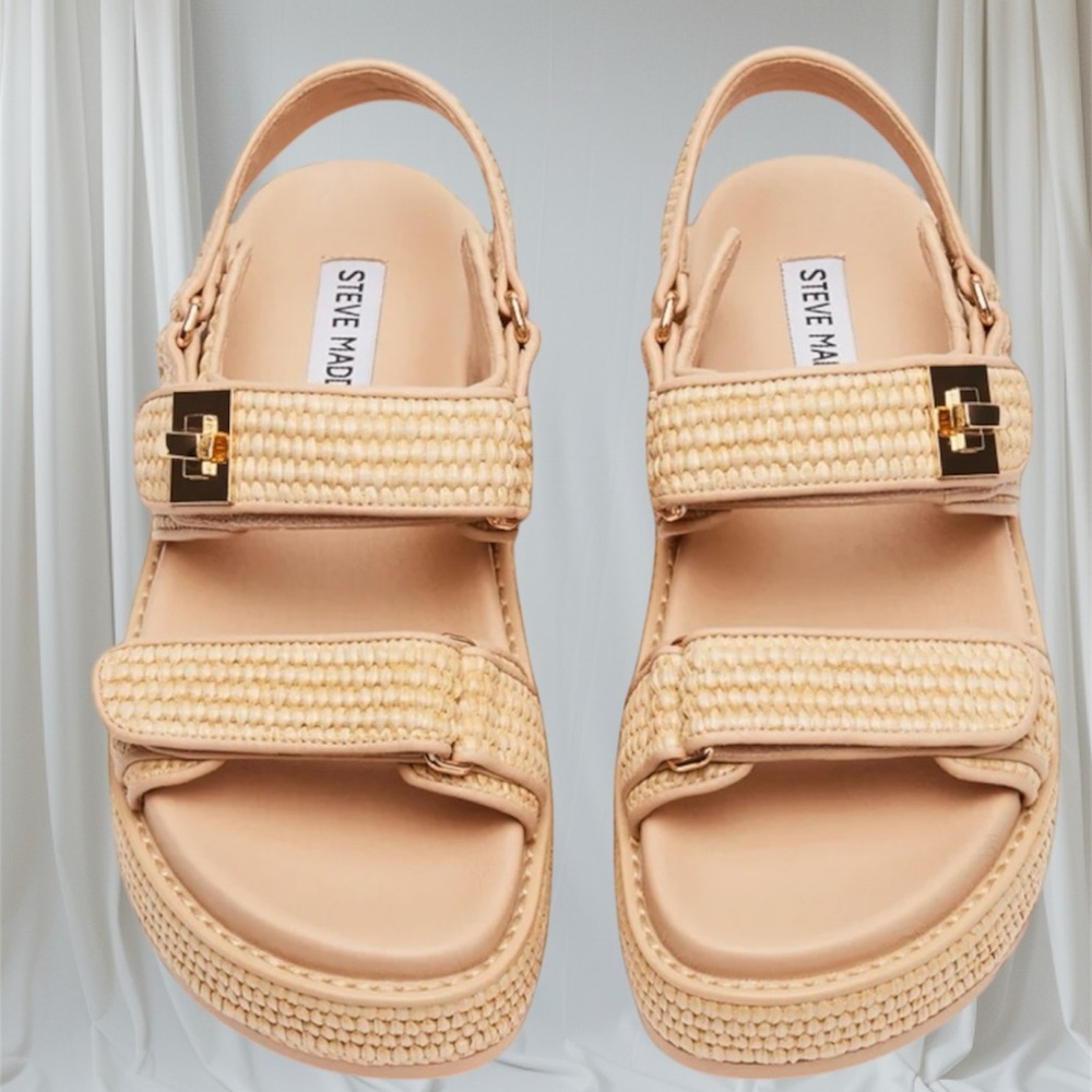 Steve Madden Beige Raffia Platform Sandals